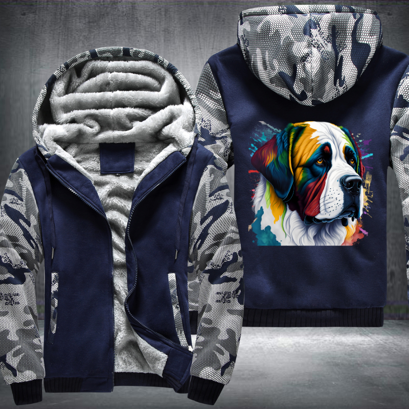 Rainbow Saint Bernard dog Watercolour Fleece Hoodies Jacket