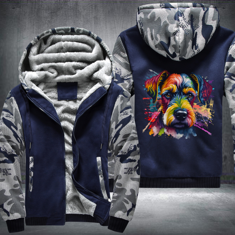 Rainbow Miniature Schnauzer dog Watercolour design Fleece Hoodies Jacket