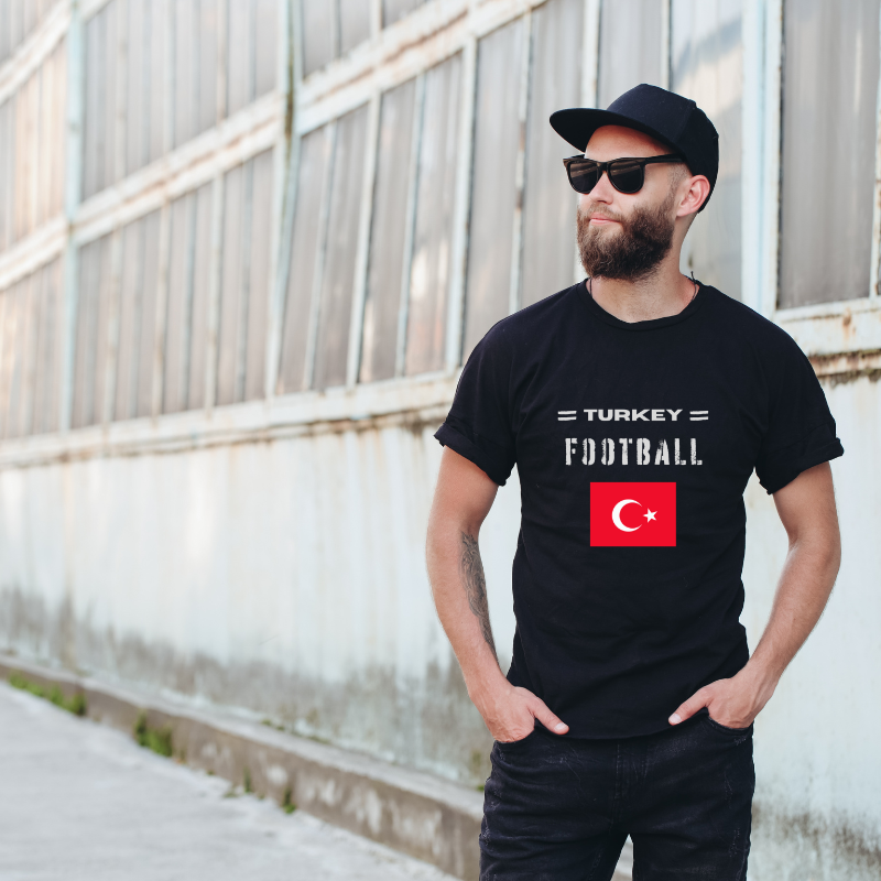 Turkey Football Cotton Black Short Sleeve T-Shirt