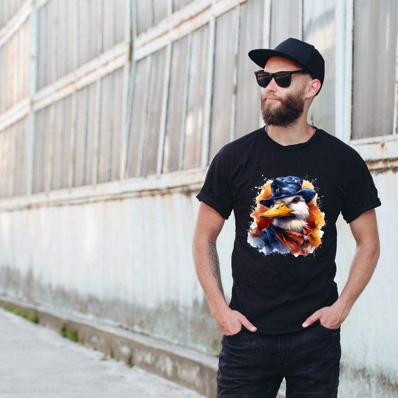 Animal Hiphop Graphic Funny Duck Cotton Black Short Sleeve T-Shirt