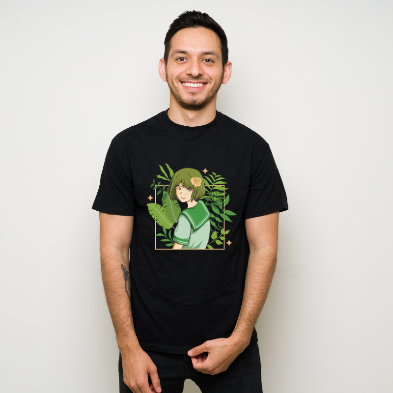 Anime Japanese Cute Girl Green Uniform Cotton Black Short Sleeve T-Shirt