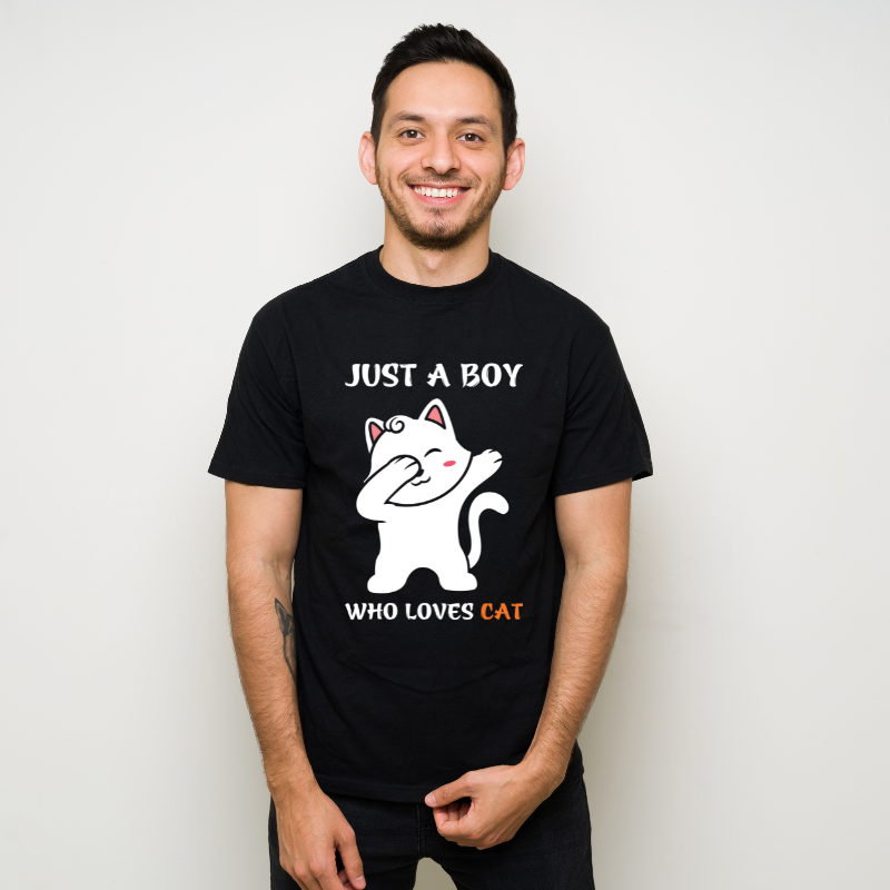 Just a boy who loves Cat Kawaii Cat Cotton Black Short Sleeve T-Shirt