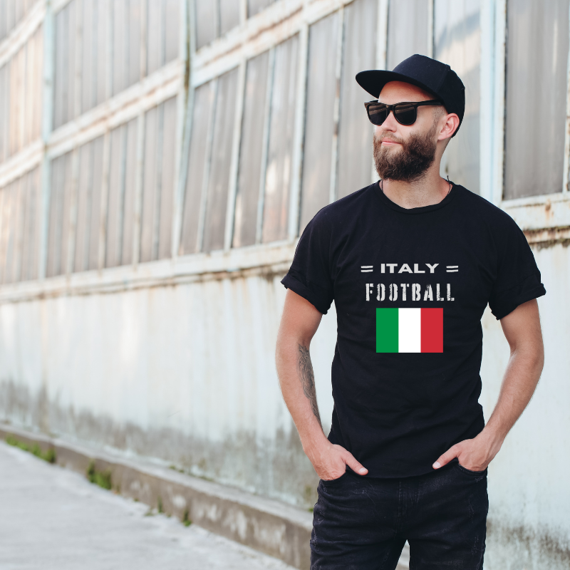 Italy Football Cotton Black Short Sleeve T-Shirt