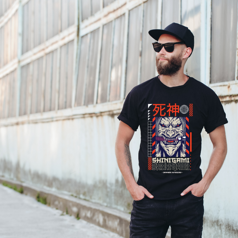 Japan Streetwear Shinigami Cotton Black Short Sleeve T-Shirt