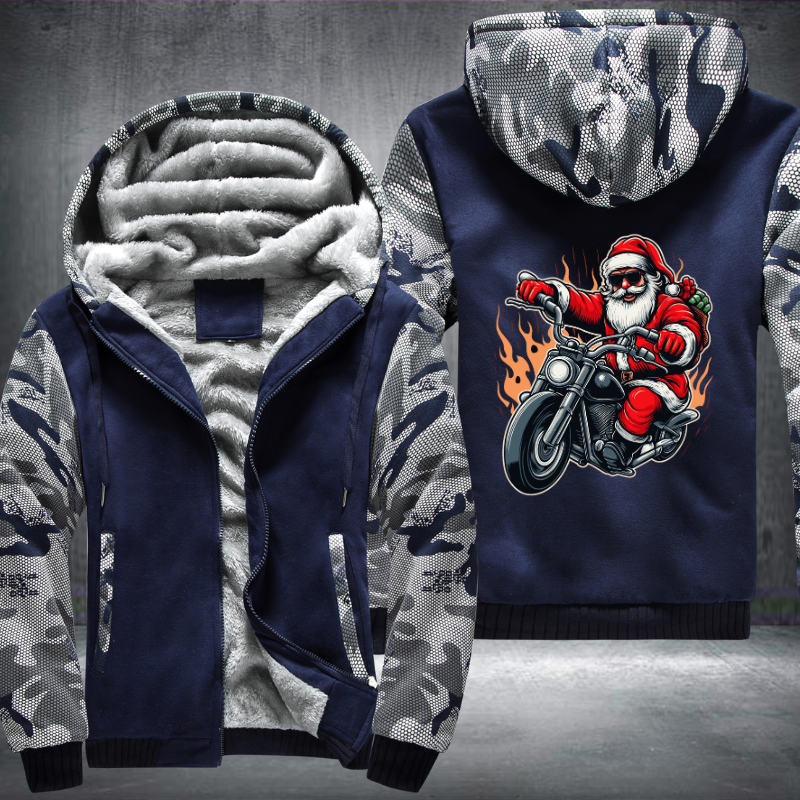 Santa Riding A Motorcycle Christmas Fleece Hoodies Jacket