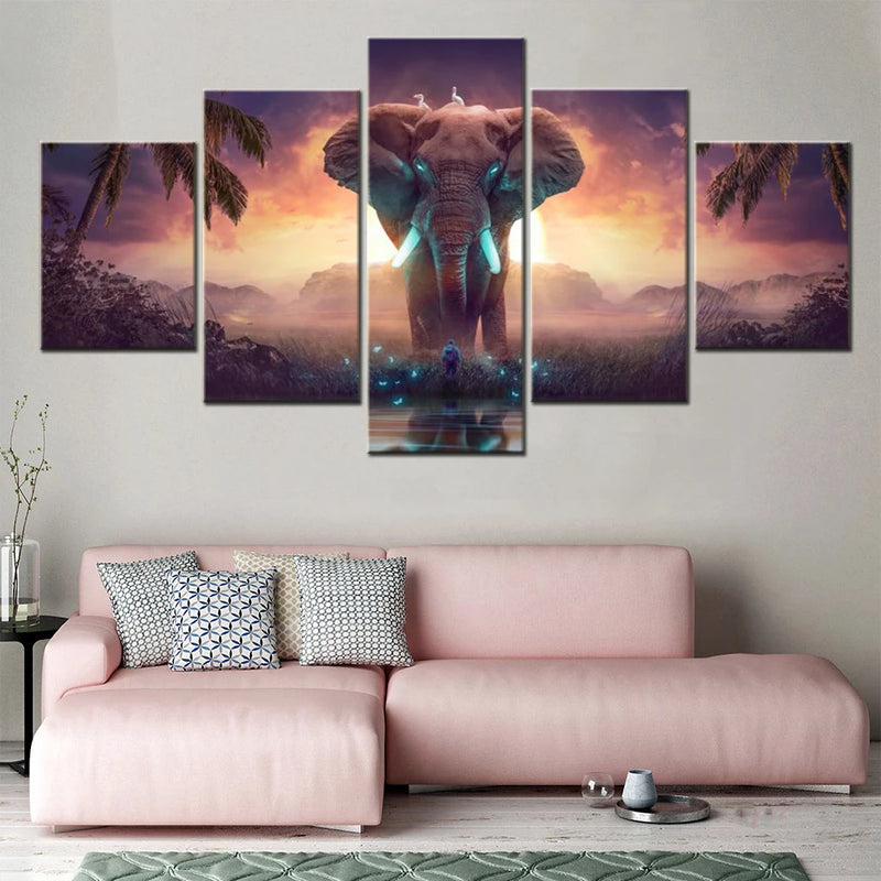 Elephant Dream Mysterious Surreal 5 Panels Painting Canvas Wall Decoration