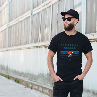 Basketball Dallas 1980 Cotton Black Short Sleeve T-Shirt