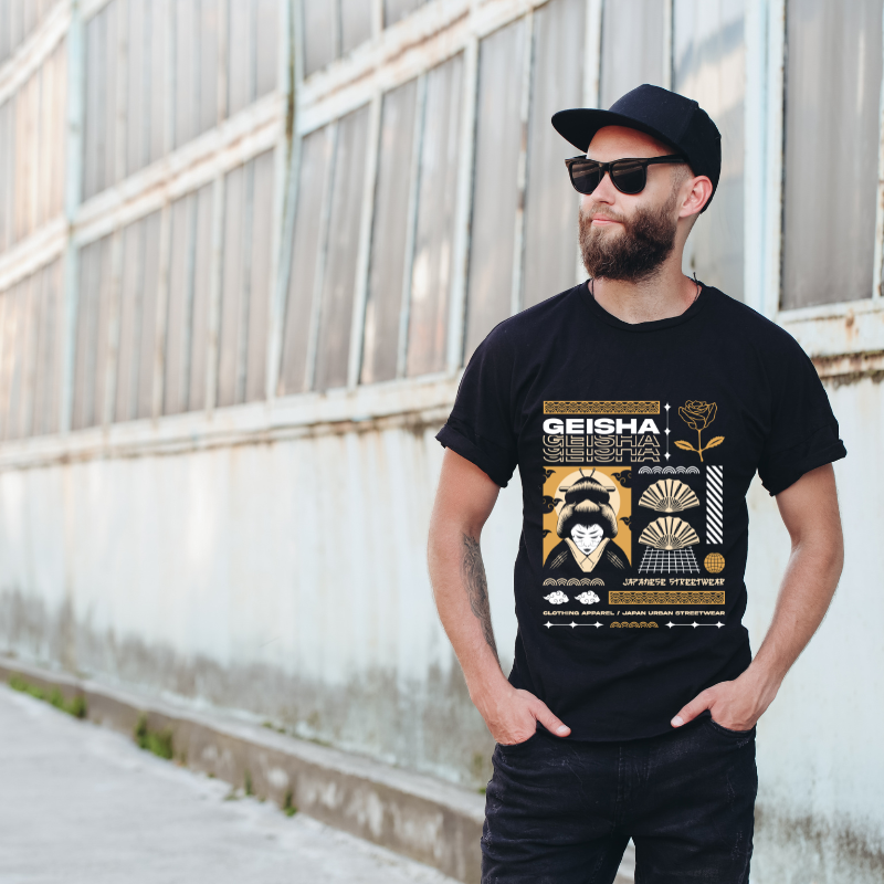 Japan Streetwear Geisha Cotton Black Short Sleeve T-Shirt