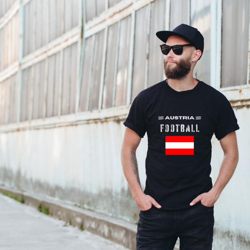 Austria Football Cotton Black Short Sleeve T-Shirt