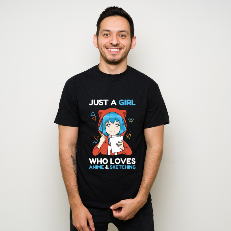 Just A Girl Who Loves Anime & Sketching Cotton Black Short Sleeve T-Shirt