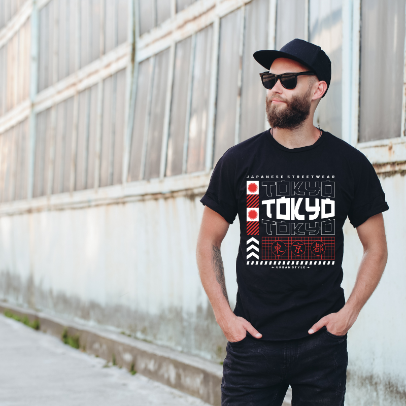 Japan Streetwear Tokyo Urban Style Cotton Black Short Sleeve T-Shirt