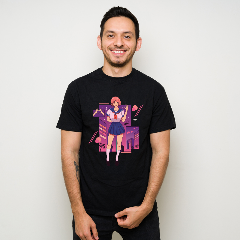 Anime Japanese The Cute Girl In Student Uniform Cotton Black Short Sleeve T-Shirt