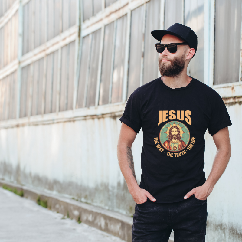 Jesus The Way The Truth The Life Cotton Black Short Sleeve T-Shirt