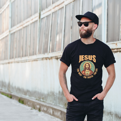 Jesus The Way The Truth The Life Cotton Black Short Sleeve T-Shirt