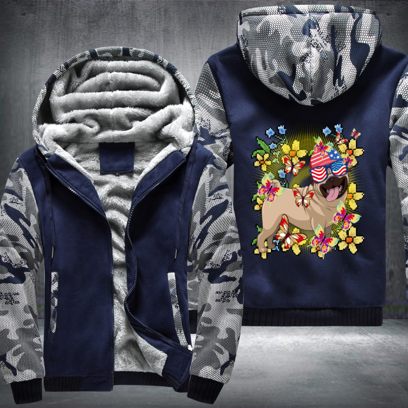 Dog with USA glasses flower Fleece Hoodies Jacket