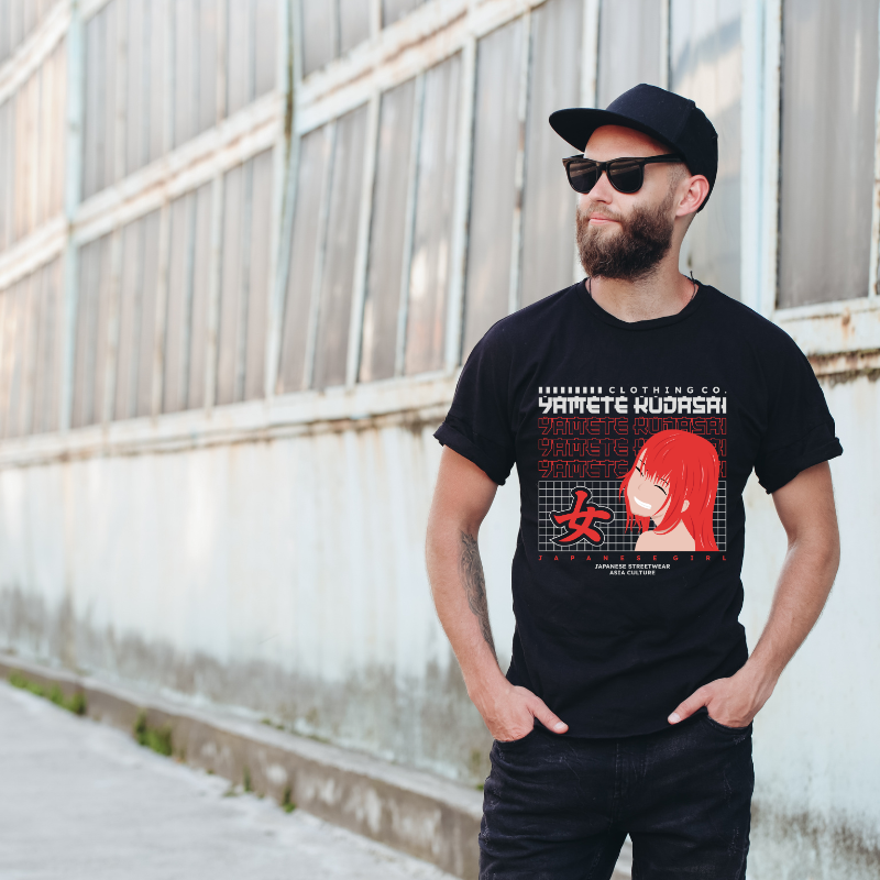 Japan Streetwear Yamete Kudasai Cotton Black Short Sleeve T-Shirt