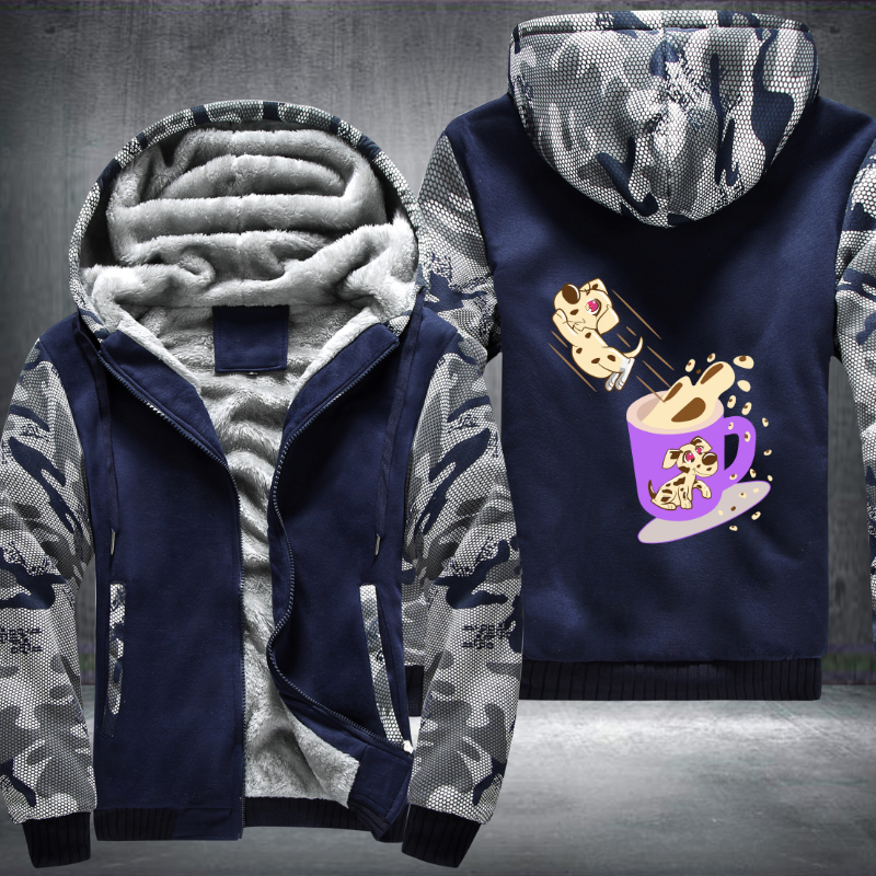 Dog Jump from A cup of coffee Fleece Hoodies Jacket