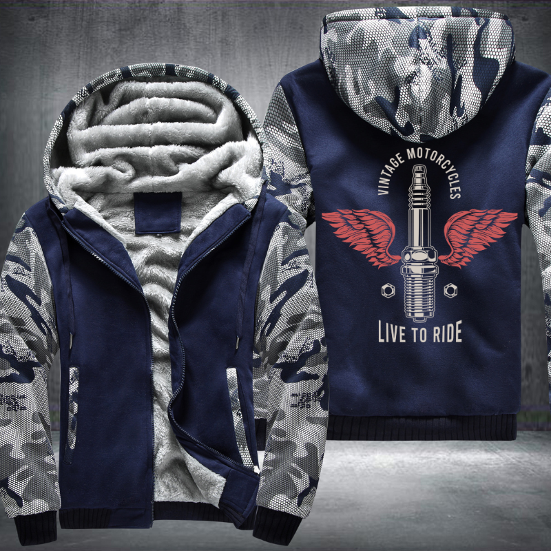 Vintage Motorcycles Live to Ride Fleece Hoodies Jacket