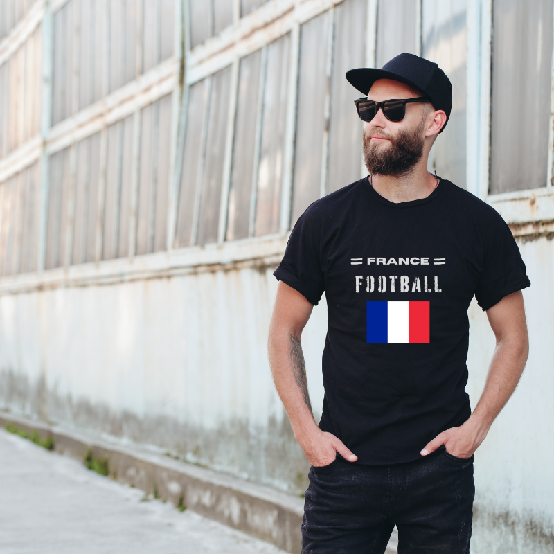 France Football Cotton Black Short Sleeve T-Shirt