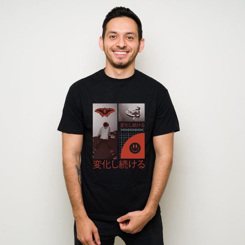 Anime Japanese Streetwear keep changing Cotton Black Short Sleeve T-Shirt