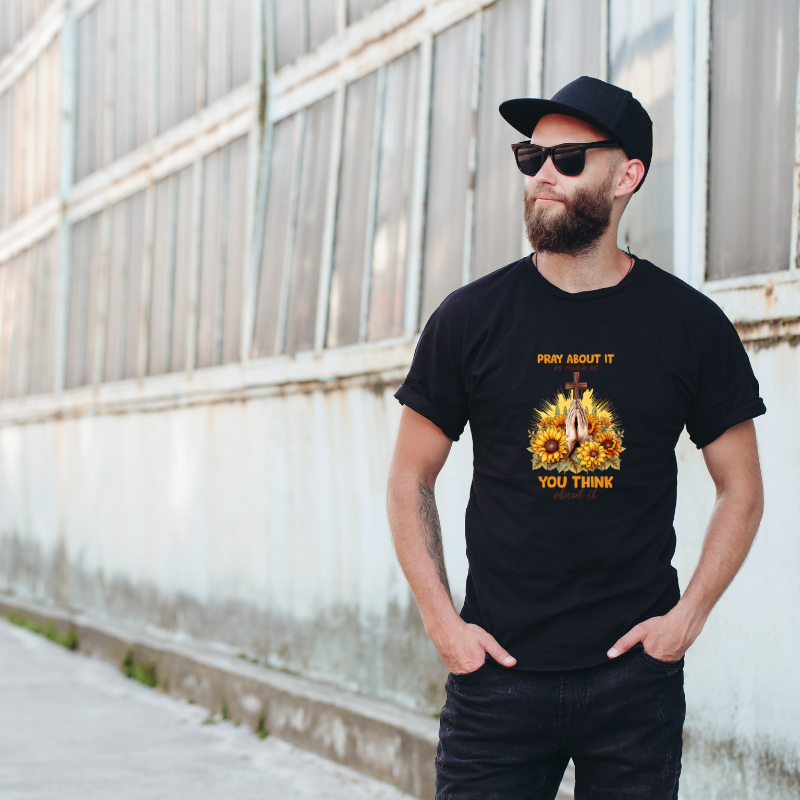 Pray About It As Much As You Think Cotton Black Short Sleeve T-Shirt