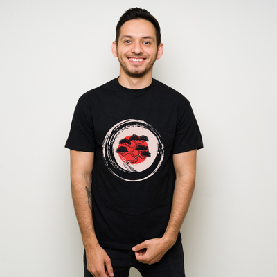 Bonsai Tree In Japanese Enso Circle Cotton Black Short Sleeve T-Shirt
