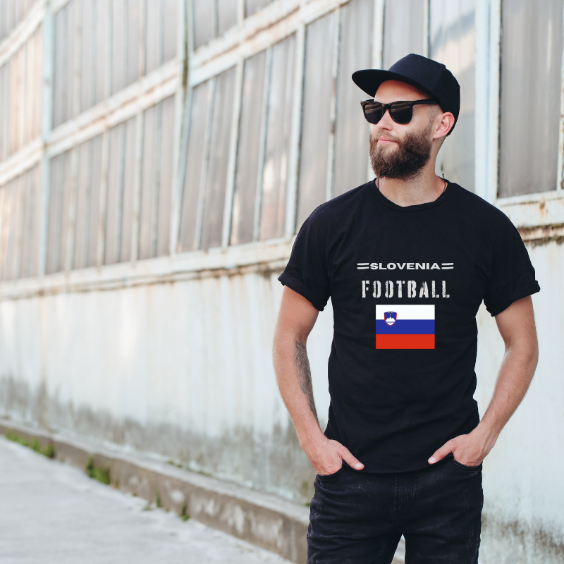 Slovenia Football Cotton Black Short Sleeve T-Shirt