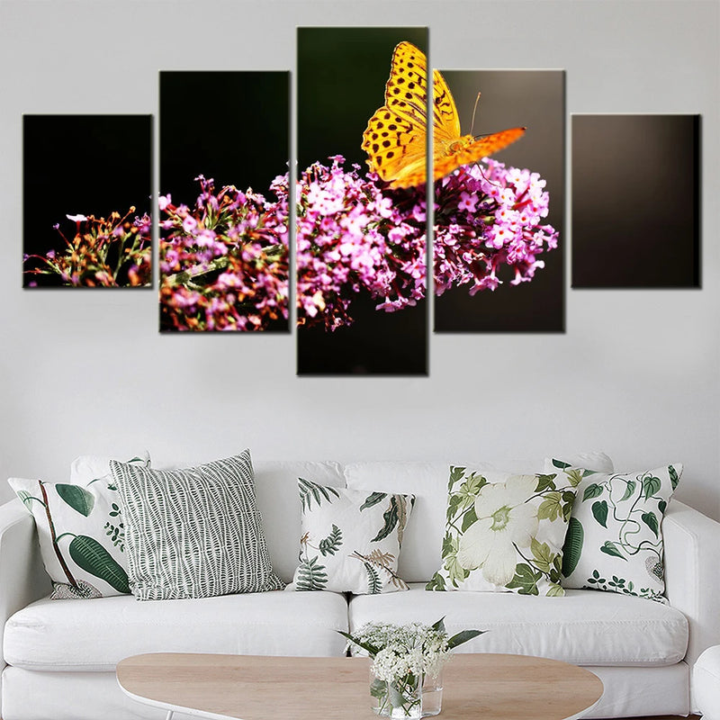 Animals Fritillaries Butterfly 5 Panels Painting Canvas Wall Decoration