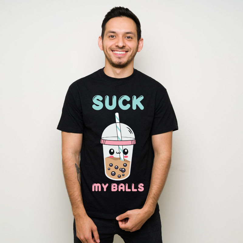 Boba Tea I Suck My Balls I Bubble-Tea Cotton Black Short Sleeve T-Shirt