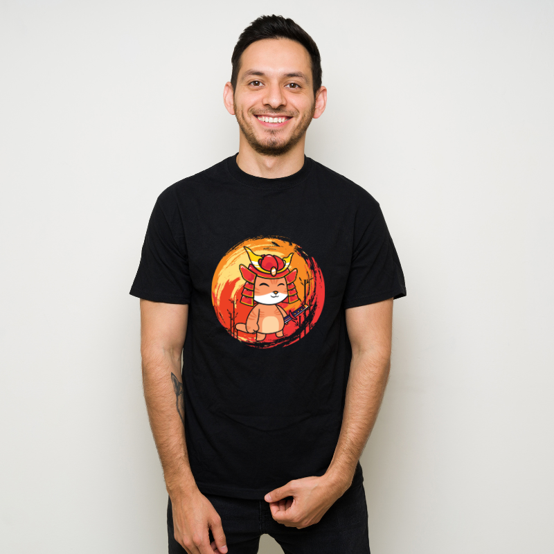 Neko Samurai Bushido Japan Warrior Cotton Black Short Sleeve T-Shirt