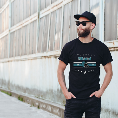 Football Miami 1966 Cotton Black Short Sleeve T-Shirt