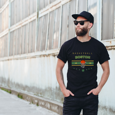 Basketball Boston 1946 Cotton Black Short Sleeve T-Shirt