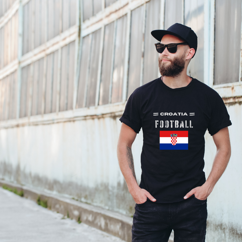 Croatia Football Cotton Black Short Sleeve T-Shirt