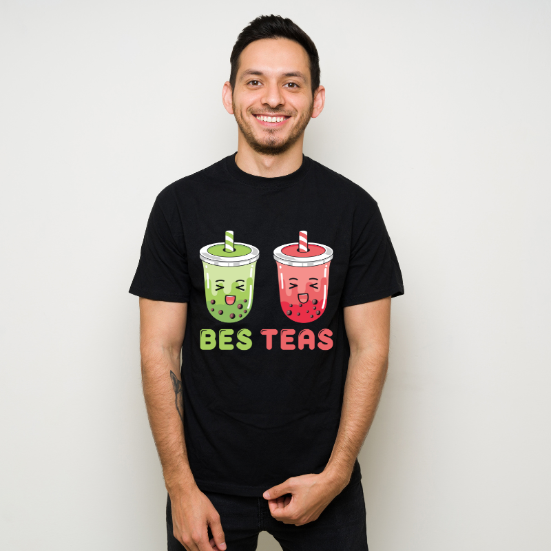 Bes Teas Besties Cute Boba Best Friends Cotton Black Short Sleeve T-Shirt