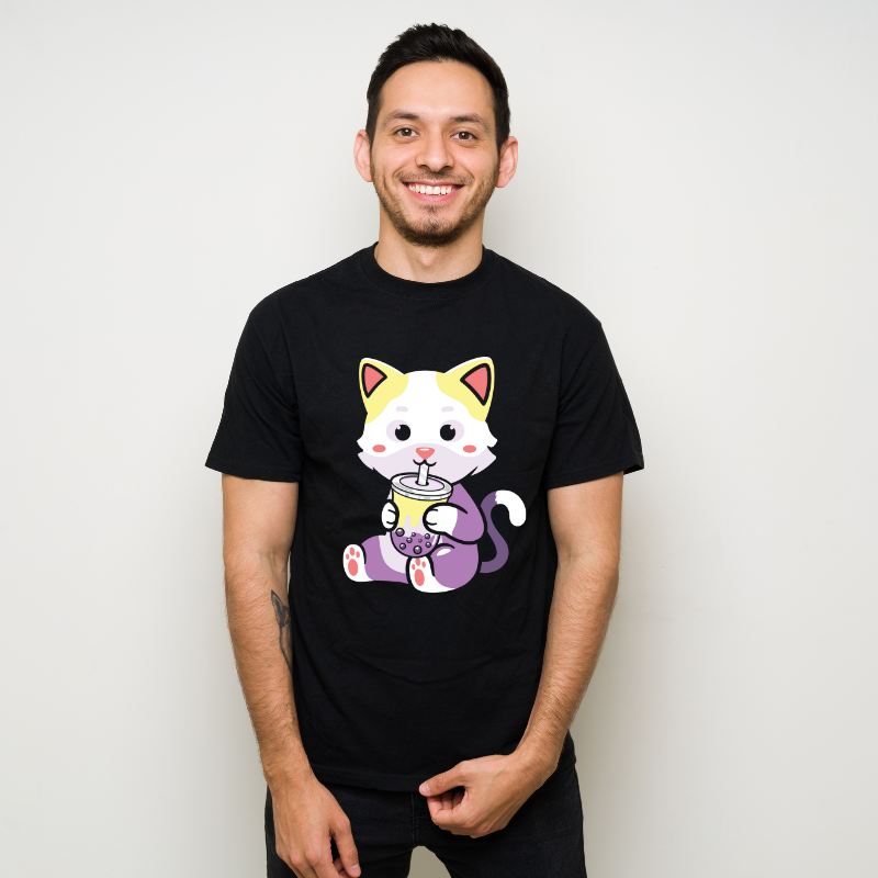 Cat Boba Tea Neko Non-binary Kitten Cotton Black Short Sleeve T-Shirt