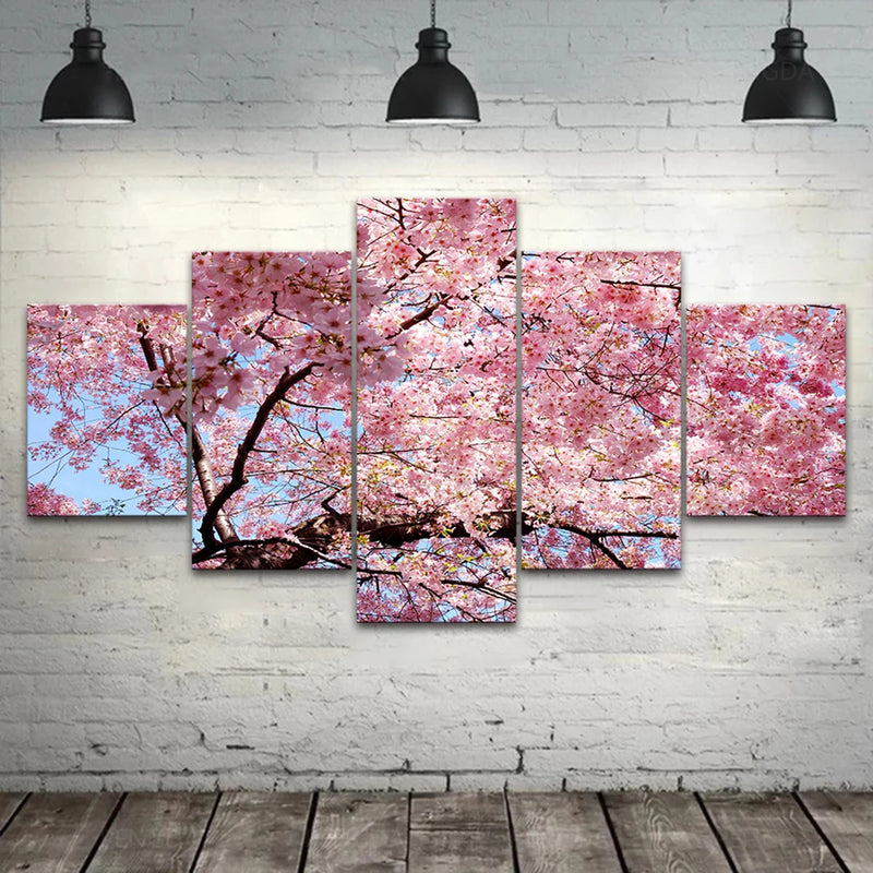 Flower Cherry Blossom 5 Panels Painting Canvas Wall Decoration