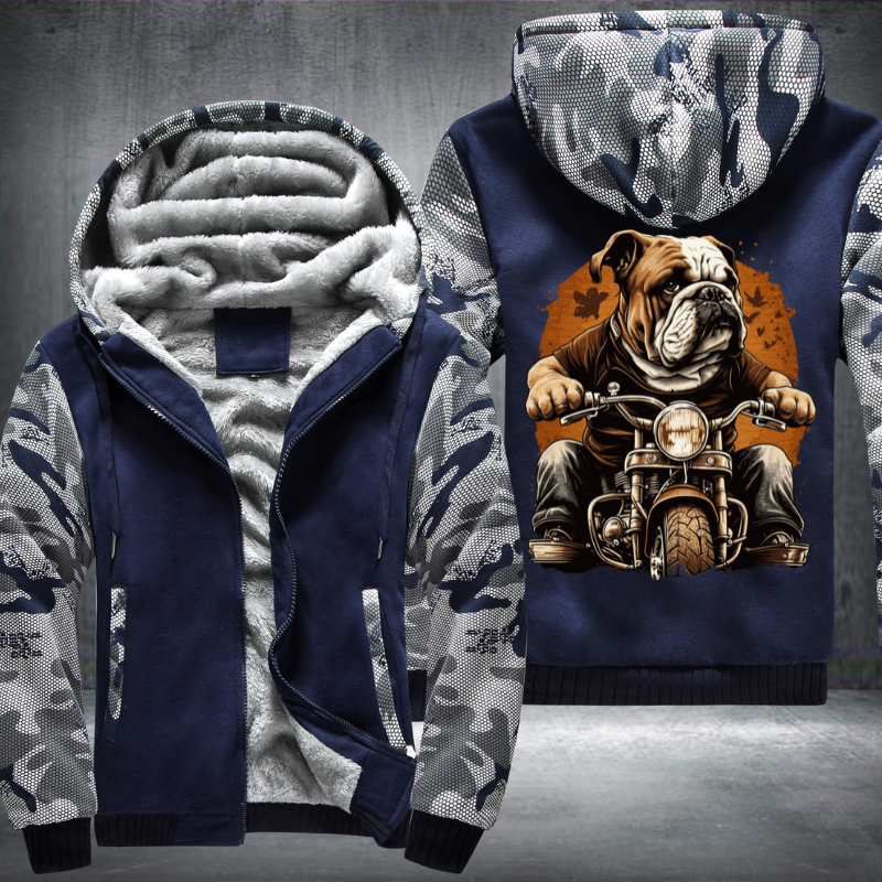 Bulldog Ridding A Motorcycle Fleece Hoodies Jacket