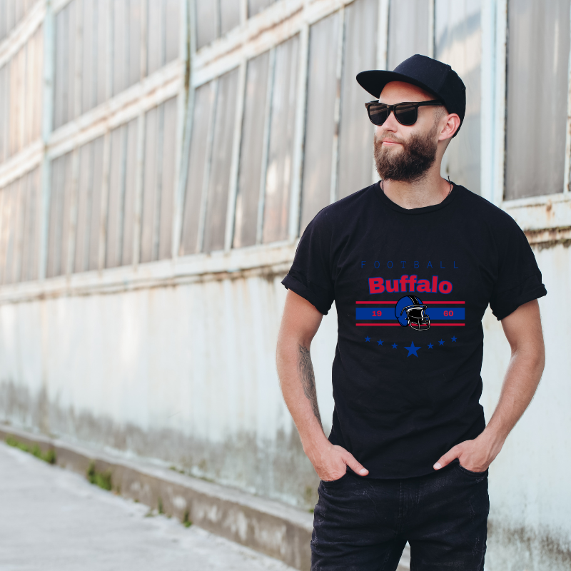 Football Buffalo 1960 Cotton Black Short Sleeve T-Shirt