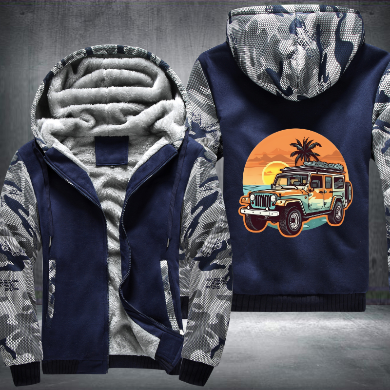 4x4 Car Conquering the Beach Fleece Hoodies Jacket