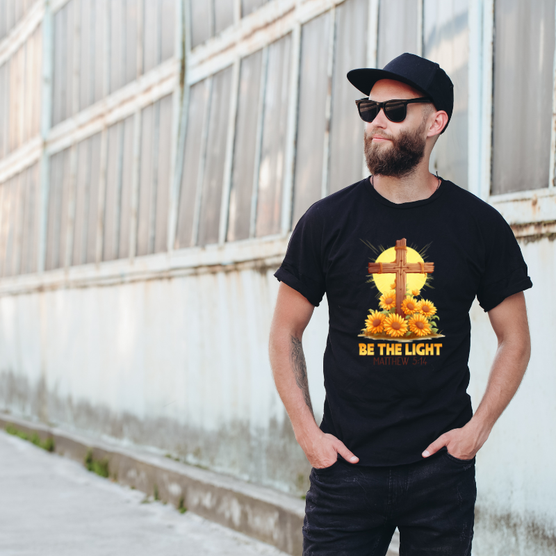 Be The Light Matthew 5-14 Cross Cotton Black Short Sleeve T-Shirt