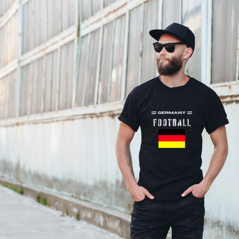 Germany Football Cotton Black Short Sleeve T-Shirt