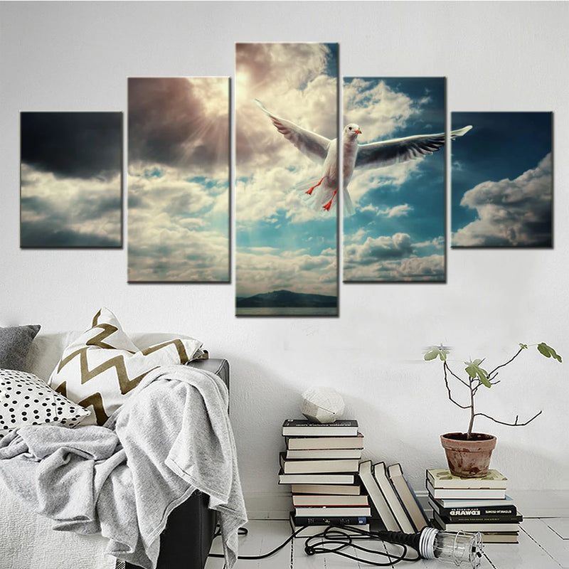 Seagull Sunlight 5 Panels Painting Canvas Wall Decoration