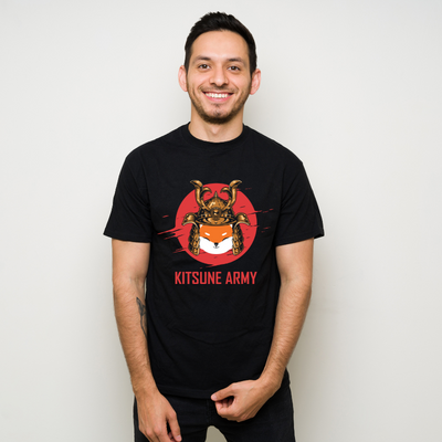Funny Samurai Shib Army Kawaii Fox Cotton Black Short Sleeve T-Shirt