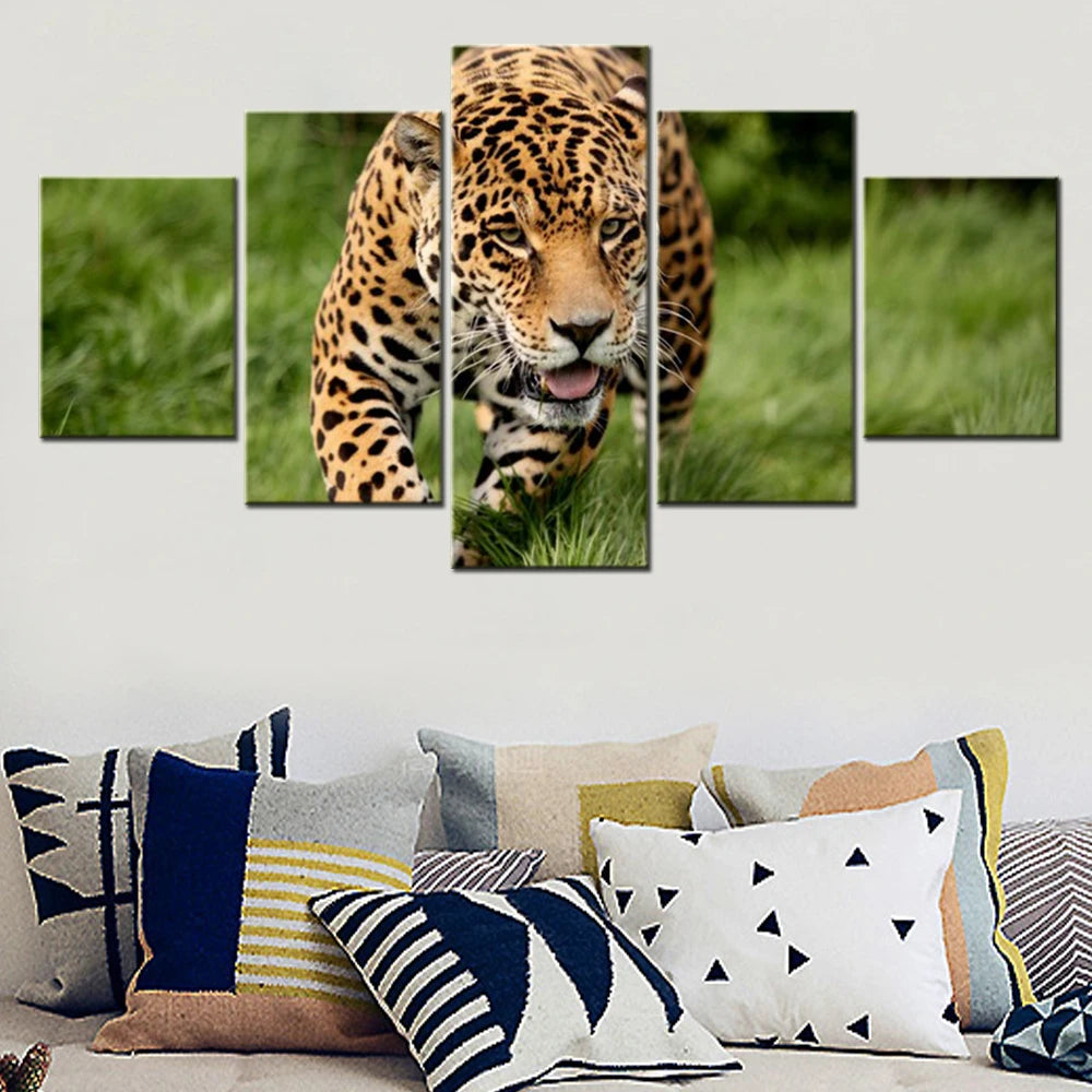 Animals Jaguar 5 Panels Painting Canvas Wall Decoration