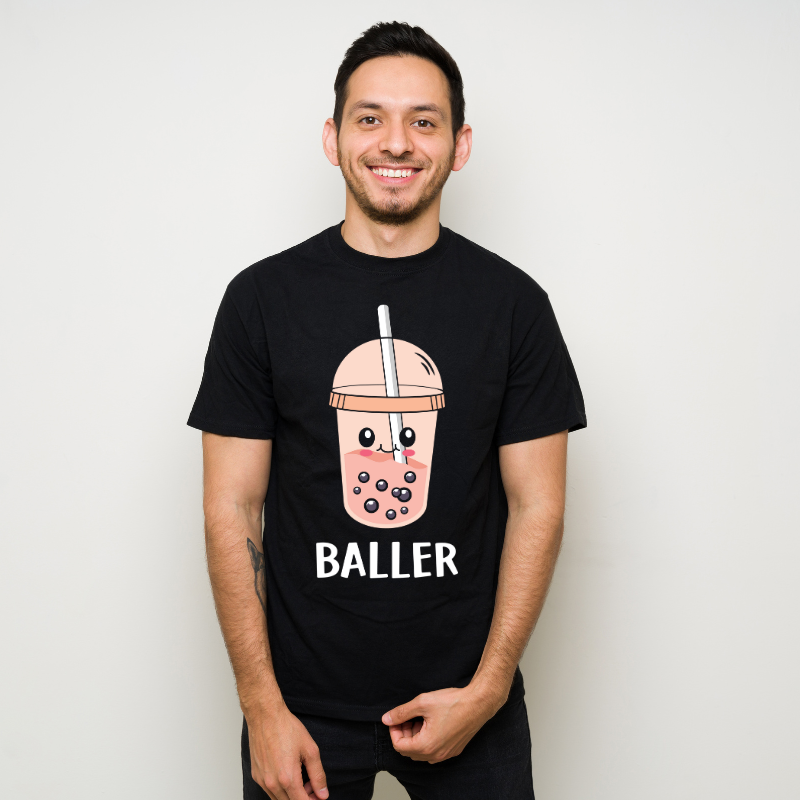 Boba Baller Bubble Tea Pearl Milk Tea Cotton Black Short Sleeve T-Shirt