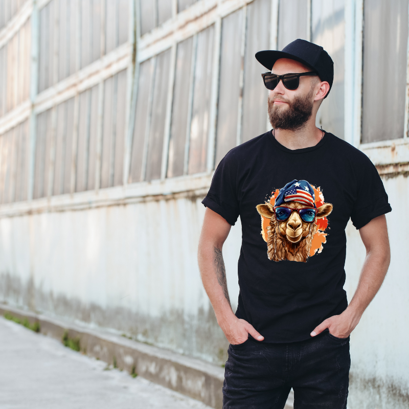 Animal Hiphop Graphic Funny Camel Cotton Black Short Sleeve T-Shirt