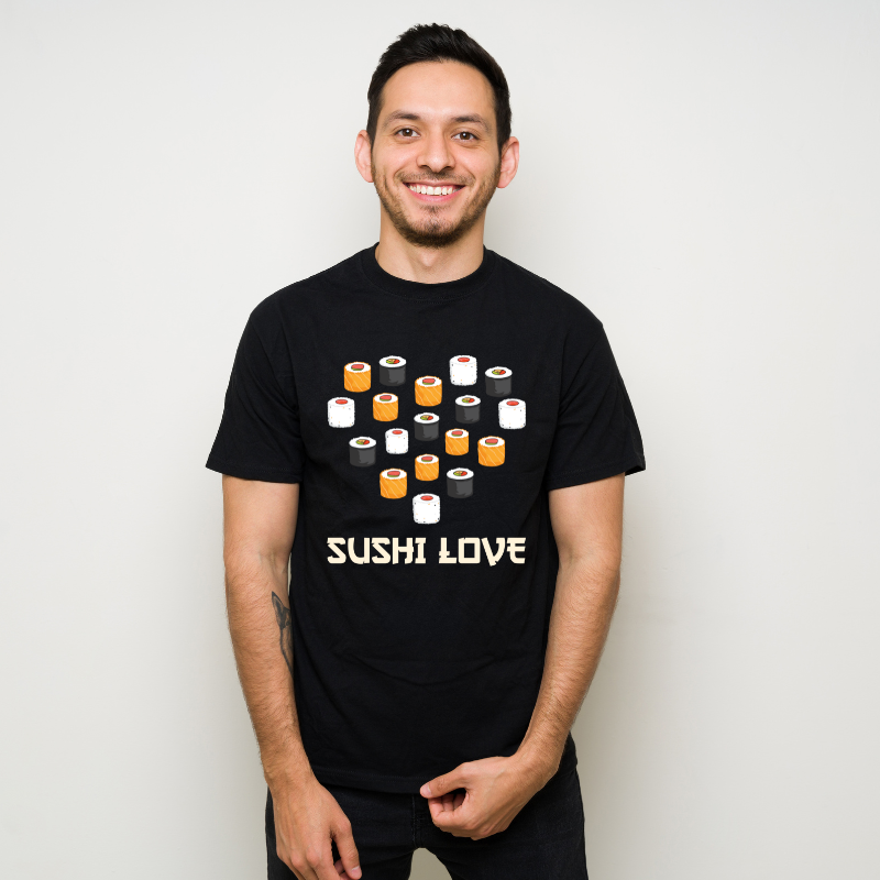 Funny Sushi Gift Heart Sushi Foodie Cotton Black Short Sleeve T-Shirt