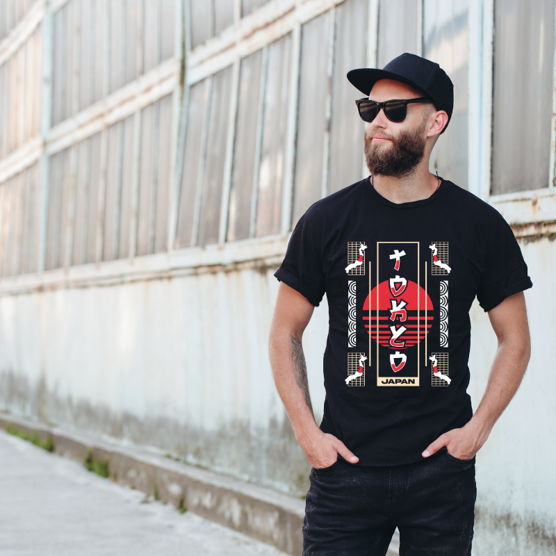 Japan Streetwear Style Cotton Black Short Sleeve T-Shirt