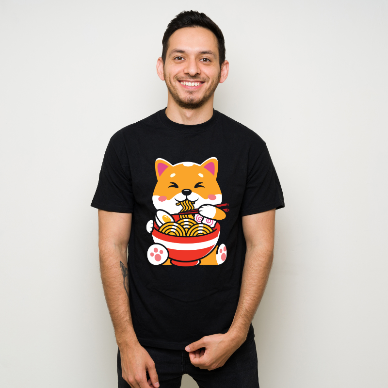 Kawaii Cute Anime Shiba Otaku Ramen Cotton Black Short Sleeve T-Shirt