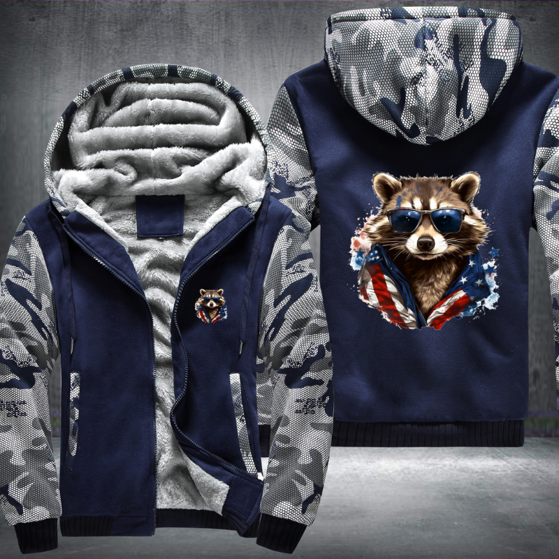 Animal Hiphop Graphic Raccoon With Sunglasses Fleece Hoodies Jacket